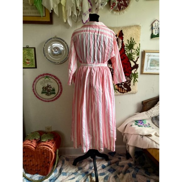 80's VTG 100% cotton coquette pastel cream & pink candy striper blouse and skirt - Picture 2 of 9